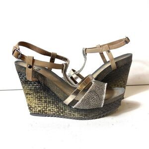 Corkys Wedge Women's Ultra High Sandals Size 9 Sling Back Open Toe Brown Glitter